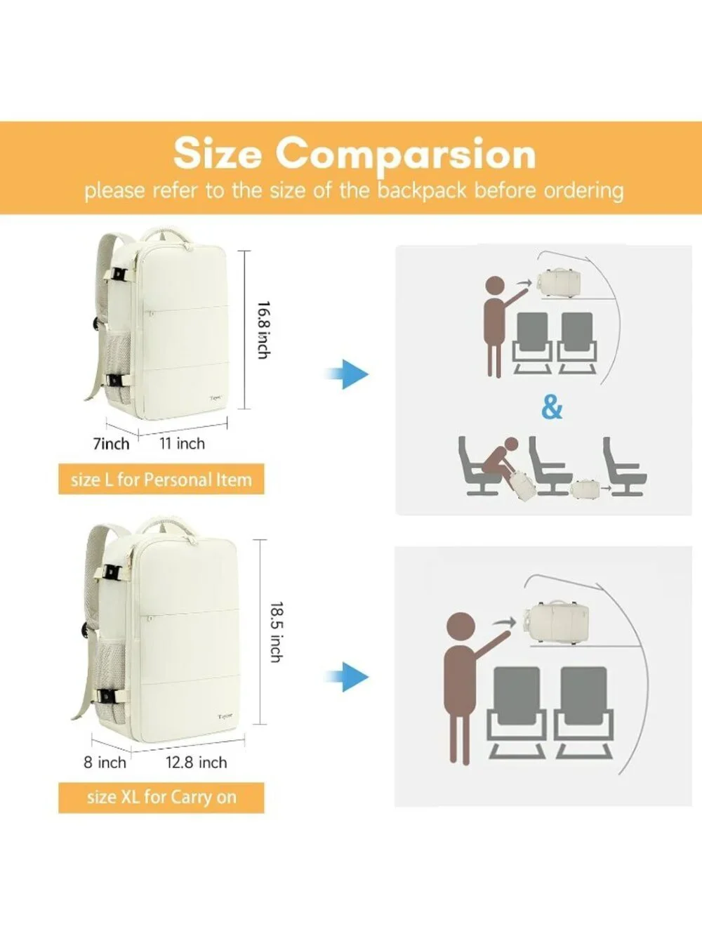 Women's Creambeige 15.6inch Laptop Mochila Flight Approved Daypack with Pocket